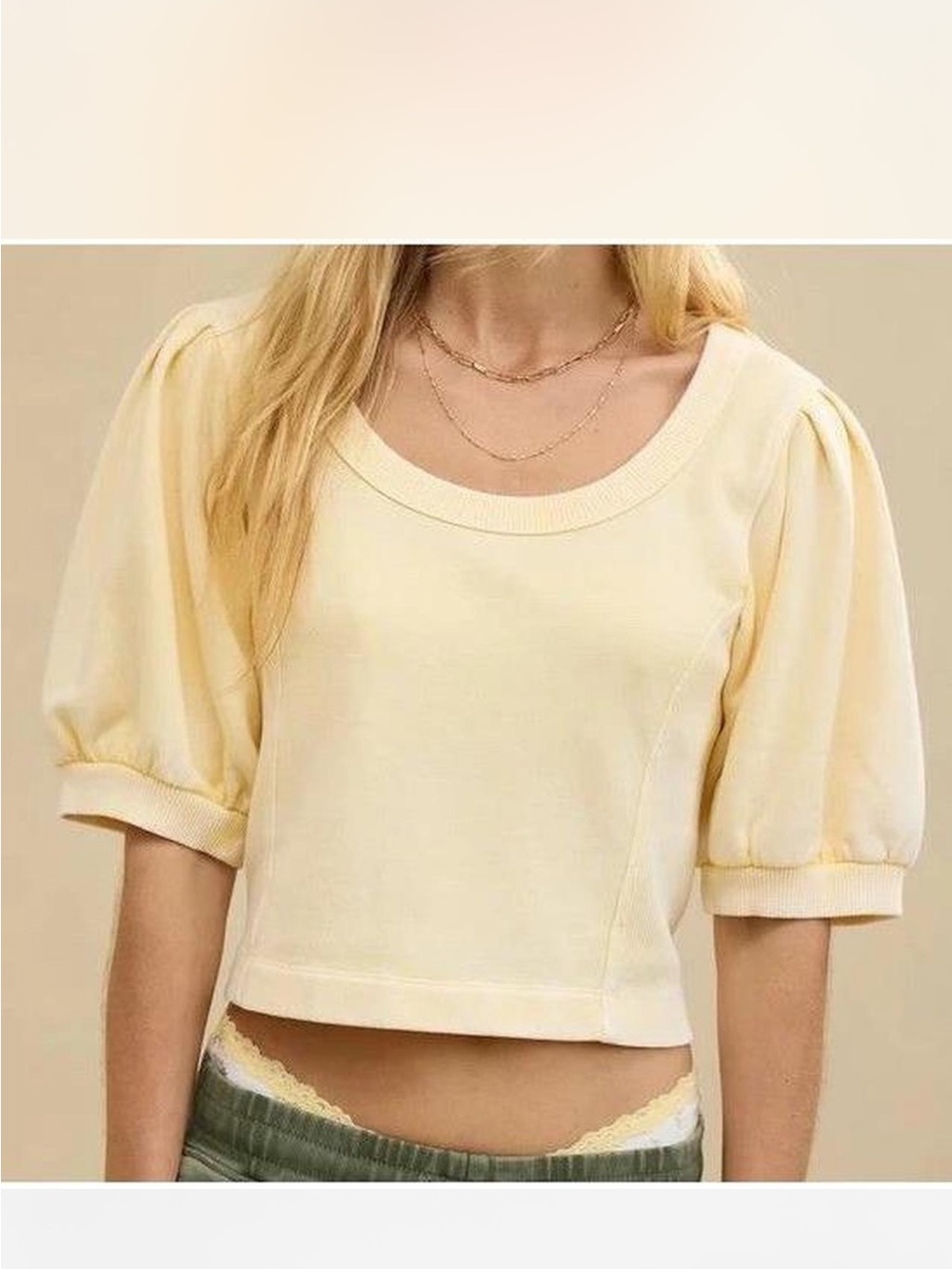 aerie Pale Yellow Puff Sleeve Crop Top